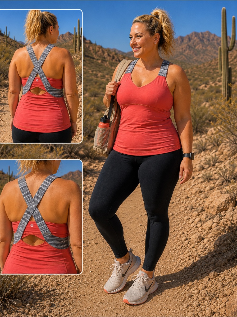 lululemon athletica Coral Tank with Striped Gray Straps
